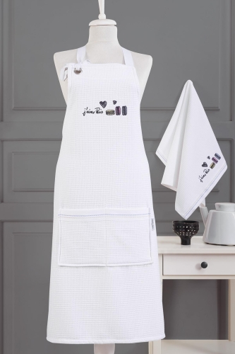 Marie Claire Candice Beyaz Pamuklu Tek Ebat Standart Mutfak Önlüğü - Marie Claire