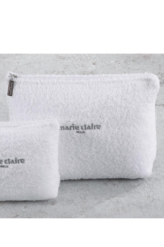 Marie Claire Laisa Beyaz Pamuklu Nakışlı-Fermuarlı-Astarlı Yetişkin Makyaj Çantası - Marie Claire