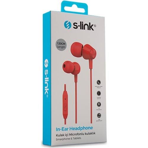 S-Link Sl-Ku160 Mobil Uyumlu Kulak İçi Mikrofonlu Kulaklık Kırmızı - S-Link (1)