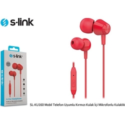 S-Link Sl-Ku160 Mobil Uyumlu Kulak İçi Mikrofonlu Kulaklık Kırmızı - 3